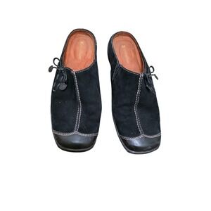 Naturalizer Black Suede Slip-On Mules With Leather Accents & Stitching Size 8